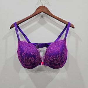 Victorias Secret Very Sexy Pushup Bra 38DD Violet Lace Overlay Vibrant Colorful